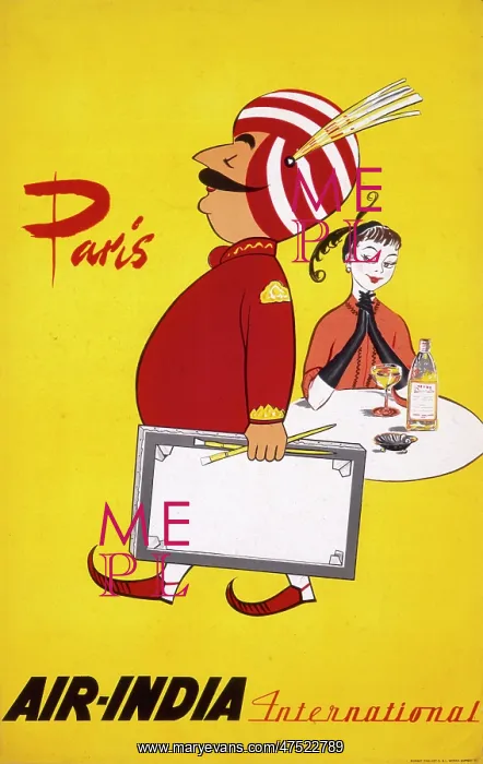 : Poster advertising Air India to Paris : Poster advertising Air India to Paris
