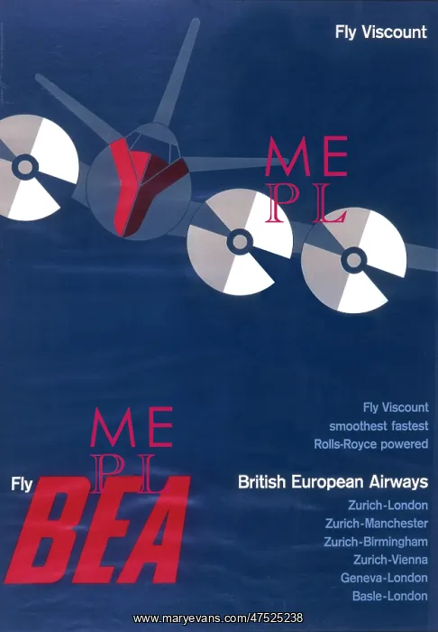 : Poster advertising BEA flights on Viscount : Poster advertising BEA flights on Viscount