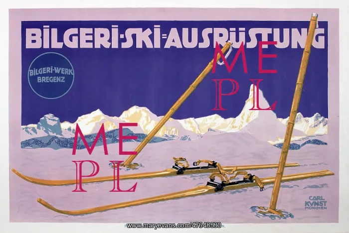 : Poster advertising Bilgeri ski equipment : Poster advertising Bilgeri ski equipment