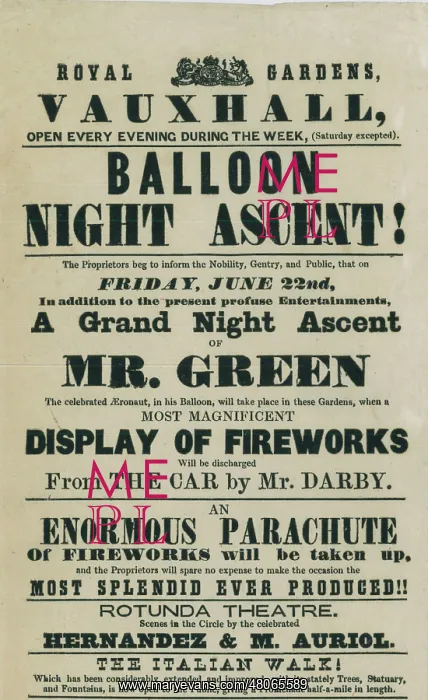 : Poster advertising Charles Green's balloon flight : Poster advertising Charles Green's balloon flight