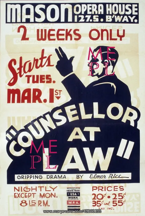 : Poster advertising Counselor at law, a ? : Poster advertising Counselor at law, a ?