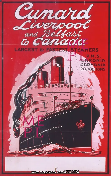 : Poster advertising Cunard from the UK to Canada : Poster advertising Cunard from the UK to Canada