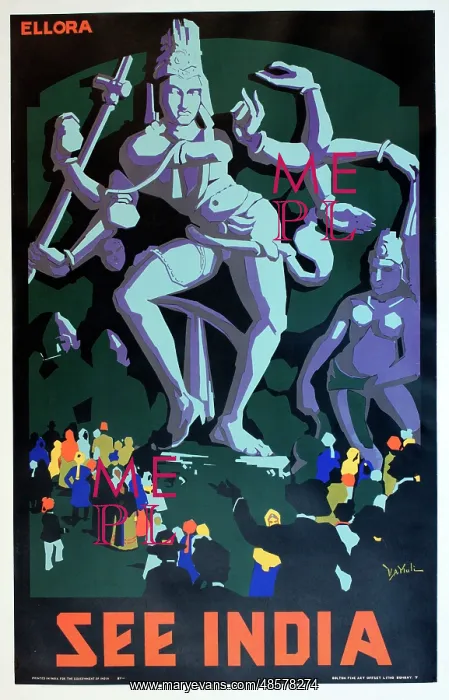 : Poster advertising the Ellora Caves, India : Poster advertising the Ellora Caves, India