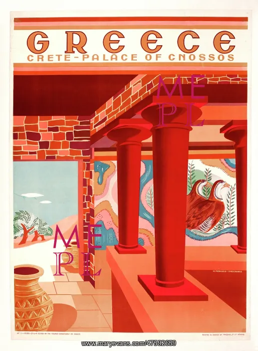 : Poster advertising Greece and the Palace of Knossos : Poster advertising Greece and the Palace of Knossos