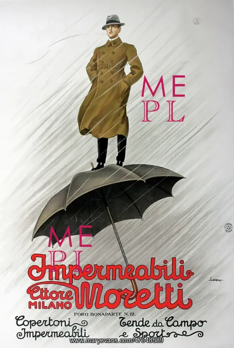 : Poster advertising Moretti raincoats : Poster advertising Moretti raincoats