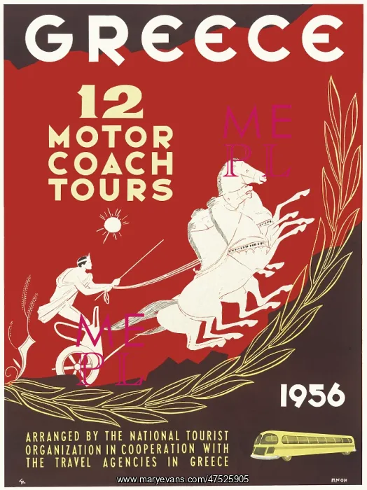 : Poster advertising motor coach tours in Greece : Poster advertising motor coach tours in Greece