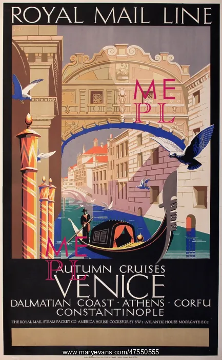 : Poster advertising Royal Mail Line trips to Venice : Poster advertising Royal Mail Line trips to Venice