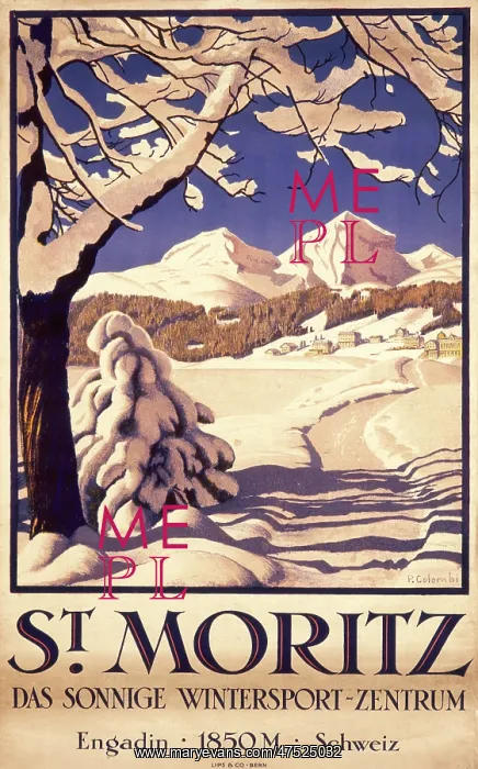 : Poster advertising St Moritz for winter sports : Poster advertising St Moritz for winter sports