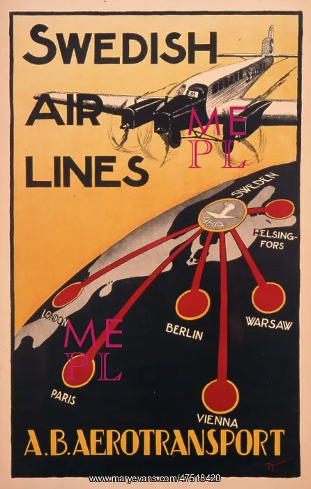 : Poster advertising Swedish Airlines : Poster advertising Swedish Airlines