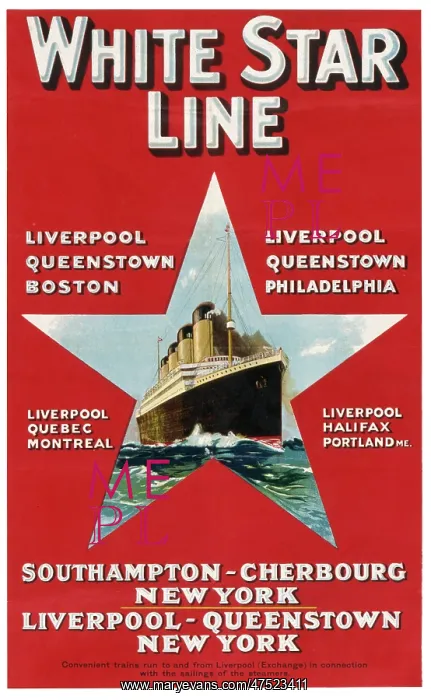 : Poster advertising White Star Line to USA and Canada : Poster advertising White Star Line to USA and Canada