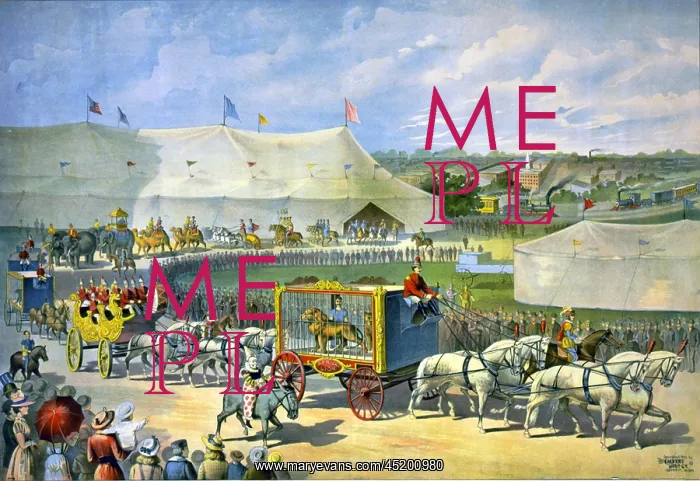 : Poster of American circus parade with a ? : Poster of American circus parade with a ?