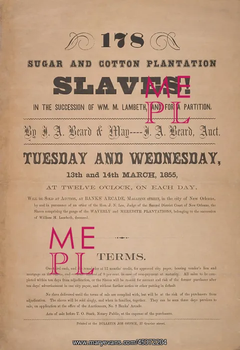 : Poster announcing the auction of 178 sugar : Poster announcing the auction of 178 sugar
