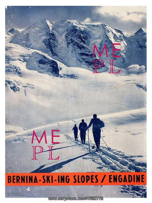 : Poster, Bernina Skiing Slopes, Engadine, Switzerland : Poster, Bernina Skiing Slopes, Engadine, Switzerland