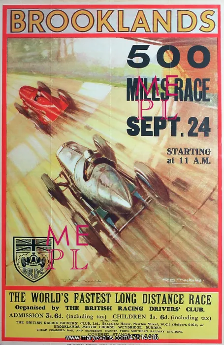 : Poster, Brooklands 500 miles race : Poster, Brooklands 500 miles race