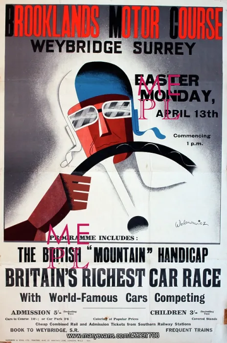 : Poster, Brooklands Motor Course, Weybridge, Surrey : Poster, Brooklands Motor Course, Weybridge, Surrey