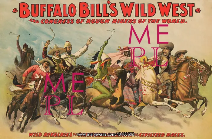 : Poster - Buffalo Bill with men of various nationalities : Poster - Buffalo Bill with men of various nationalities
