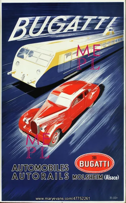  : Poster, Bugatti cars and autorails
