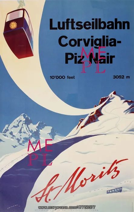  : Poster, cable car, St Moritz, Switzerland