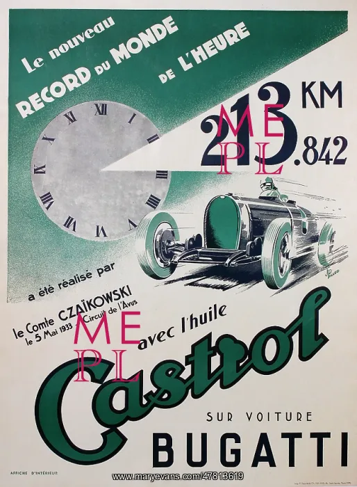 : Poster, Castrol oil, Bugatti car : Poster, Castrol oil, Bugatti car
