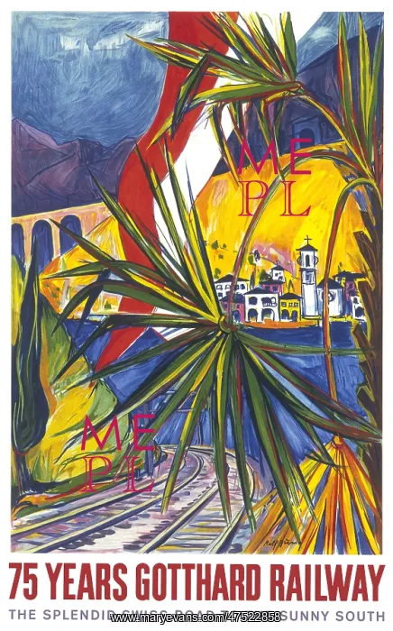 : Poster celebrating the Gotthard Railway : Poster celebrating the Gotthard Railway