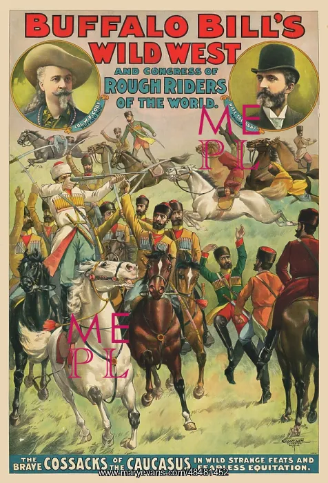 : Poster of Cossacks in battle on horseback, with : Poster of Cossacks in battle on horseback, with