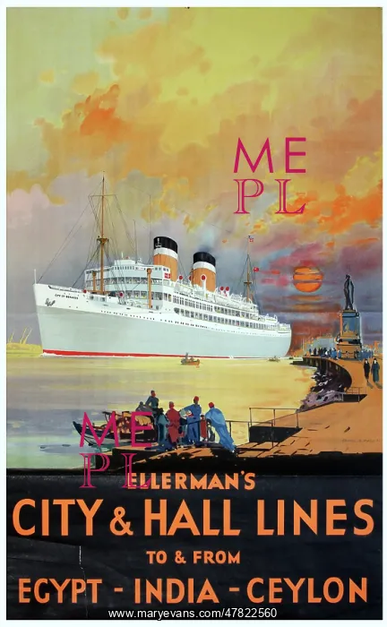 : Poster, Ellerman's City & Hall Lines, Suez Canal scene : Poster, Ellerman's City & Hall Lines, Suez Canal scene