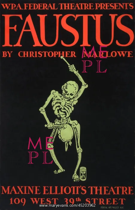 : Poster for Faustus, text reads: W.P.A. ? : Poster for Faustus, text reads: W.P.A. ?