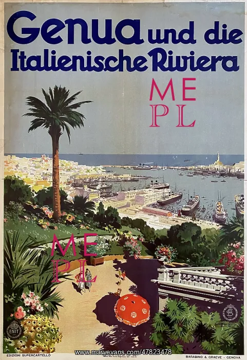 : Poster, Genoa and the Italian Riviera : Poster, Genoa and the Italian Riviera