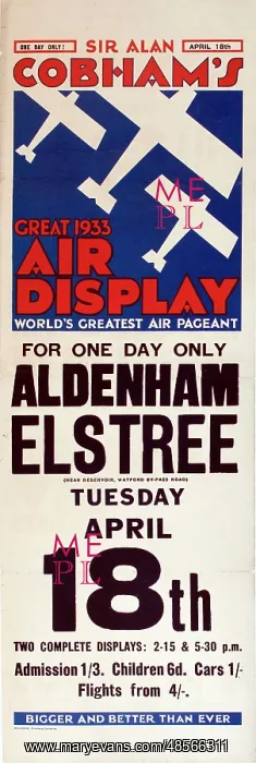 : Poster, Great Air Display, Elstree : Poster, Great Air Display, Elstree