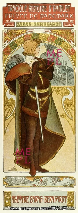 : Poster for Hamlet, Sara Bernhardt Theatre, Paris : Poster for Hamlet, Sara Bernhardt Theatre, Paris