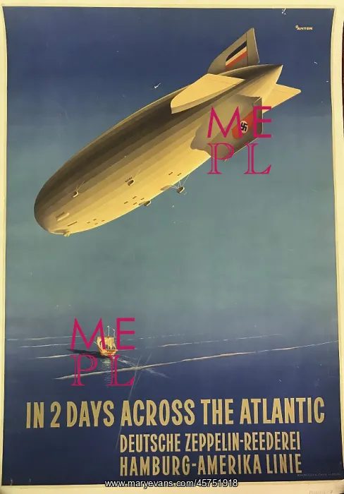 : Poster, Hindenburg airship crossing the Atlantic : Poster, Hindenburg airship crossing the Atlantic