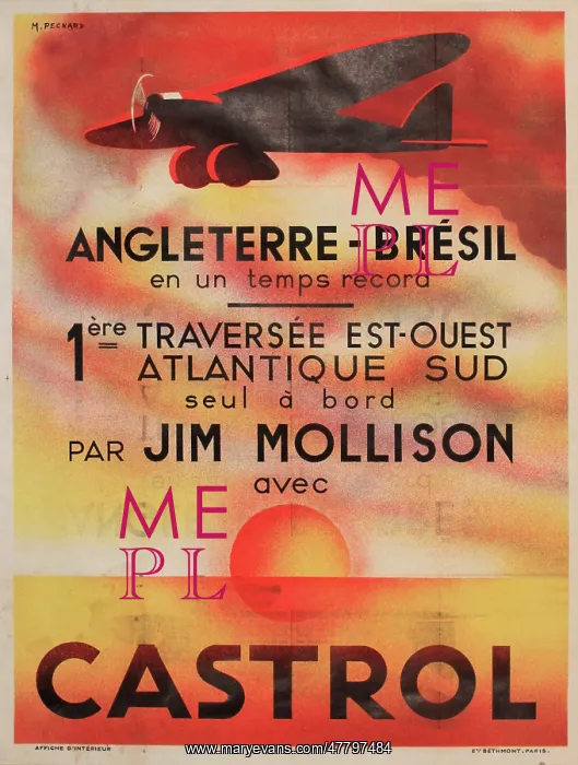 : Poster, Jim Mollison, first South Atlantic flight : Poster, Jim Mollison, first South Atlantic flight