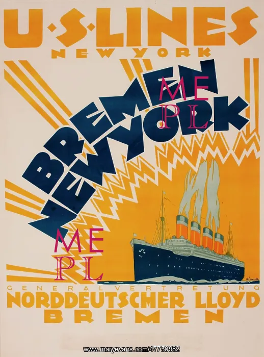 : Poster, US Lines, Bremen to New York : Poster, US Lines, Bremen to New York