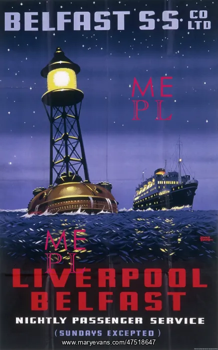 : Poster for the Liverpool to Belfast passenger service : Poster for the Liverpool to Belfast passenger service
