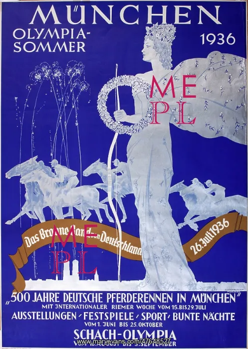 : Poster, Munich Olympics, Germany, 1936 : Poster, Munich Olympics, Germany, 1936