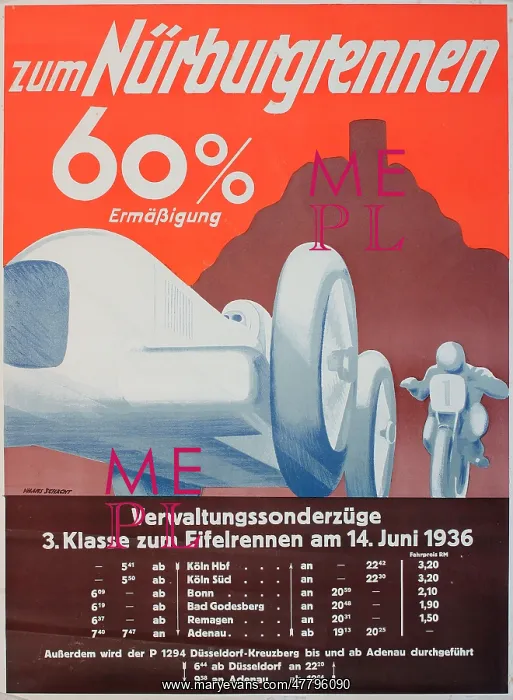 : Poster, Nurburgring race track, annual Eifelrennen race : Poster, Nurburgring race track, annual Eifelrennen race