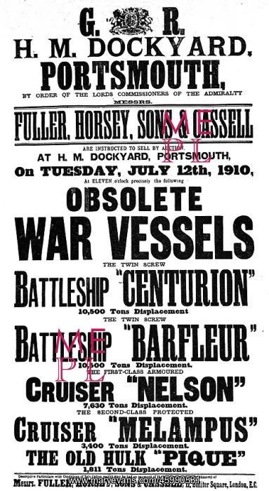 : Poster for a Royal Navy Auction, 1910 : Poster for a Royal Navy Auction, 1910