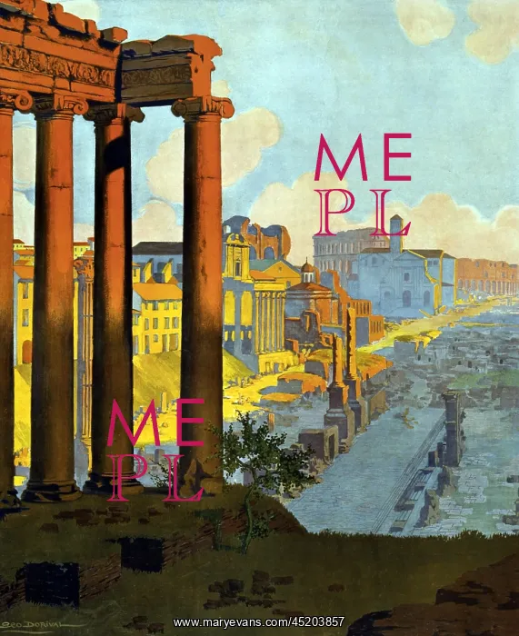 : Poster showing the Roman Forum at dawn; ? : Poster showing the Roman Forum at dawn; ?