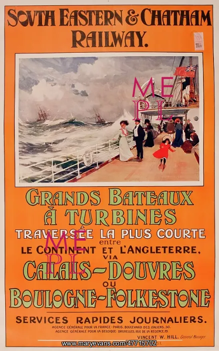 : Poster, South Eastern & Chatham Railway, ferry crossings : Poster, South Eastern & Chatham Railway, ferry crossings