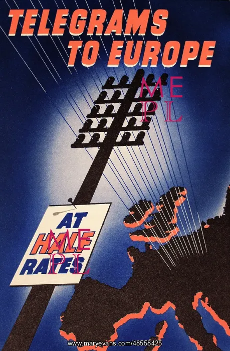 : Poster, Telegrams to Europe at Half Rates