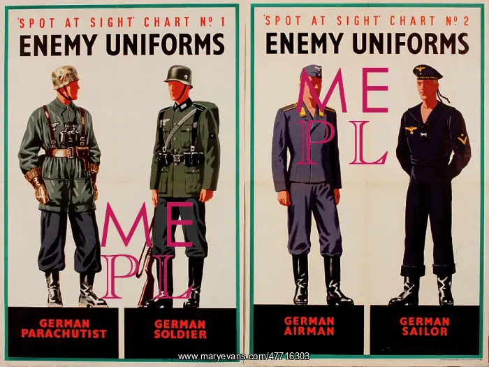 : Two posters, Spot at Sight, Enemy Uniforms, WW2 : Two posters, Spot at Sight, Enemy Uniforms, WW2