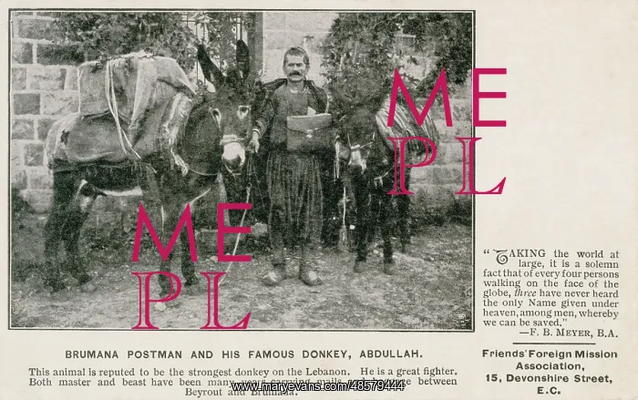 : Postman from Brummana with his donkey Abdullah : Postman from Brummana with his donkey Abdullah