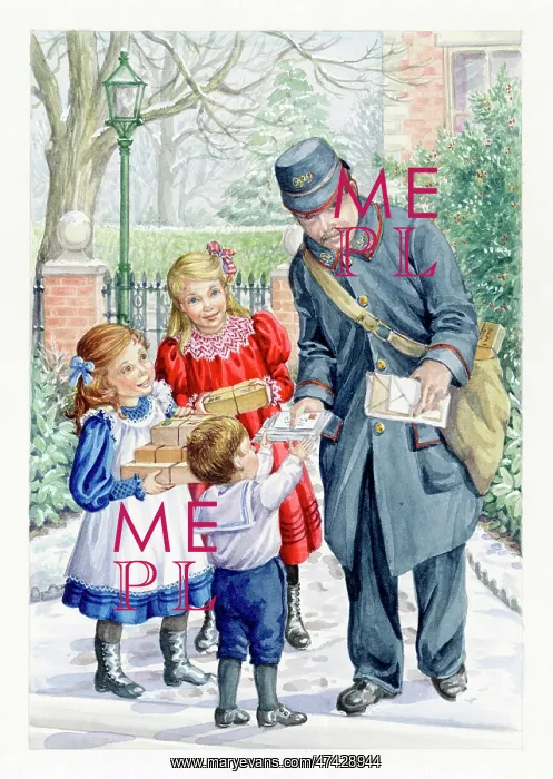  : Postman delivering parcels and letters to children