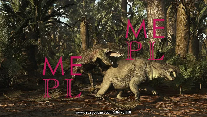 : Postosuchus attacking a dicynodont in a Triassic forest : Postosuchus attacking a dicynodont in a Triassic forest