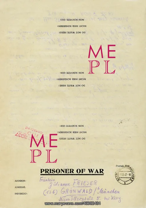 : postwar period, prisoners of war, letter of a : postwar period, prisoners of war, letter of a