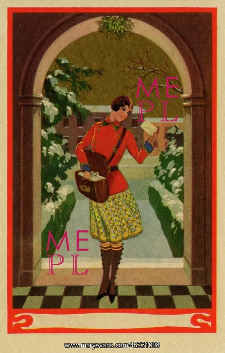 : Postwoman. Illustration of postwoman from the 1920s in art deco style. Italian : Postwoman. Illustration of postwoman from the 1920s in art deco style. Italian