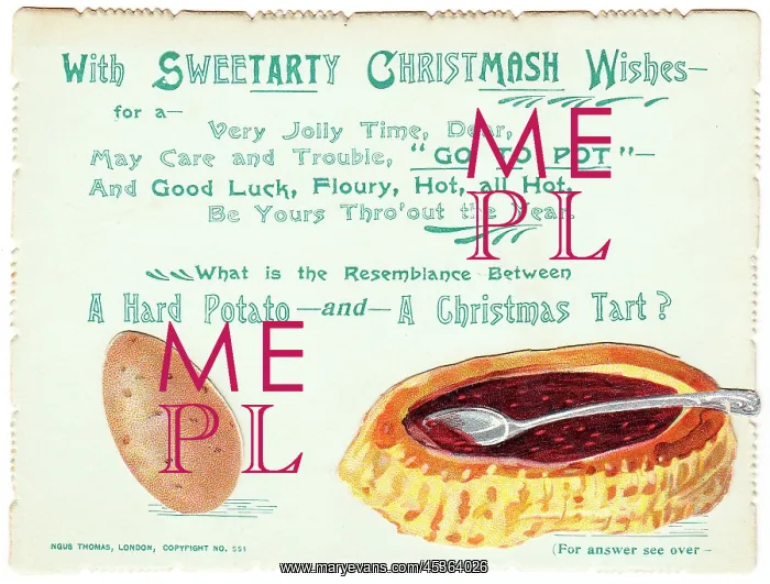  : Potato and jam tart with comic verse on a Christmas card