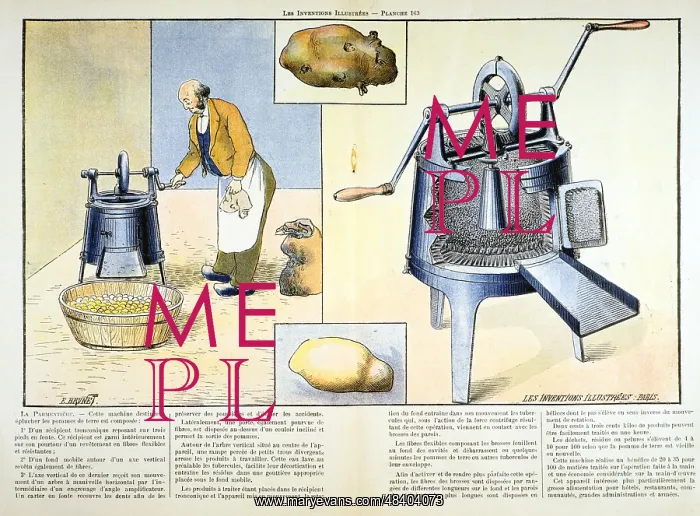 : Potato peeler, 1900. Machine for washing, peeling : Potato peeler, 1900. Machine for washing, peeling