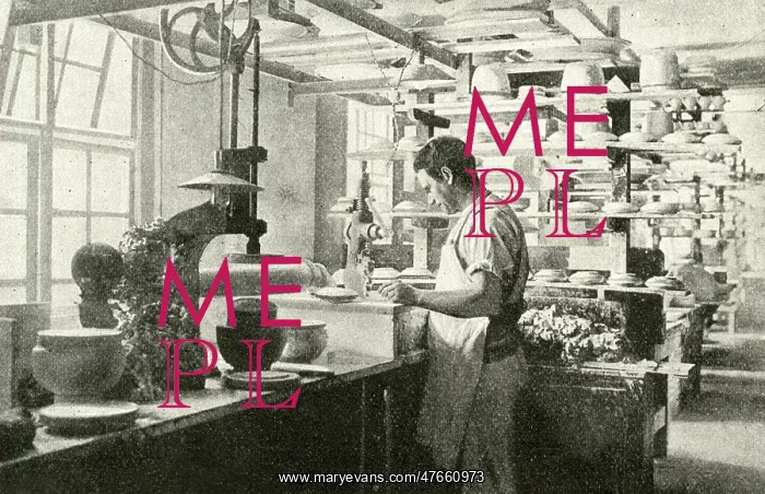 : Potter making porcelain plates, Copenhagen, Denmark : Potter making porcelain plates, Copenhagen, Denmark