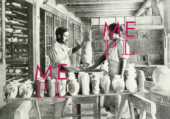 : Potters dipping porcelain vases, Copenhagen, Denmark : Potters dipping porcelain vases, Copenhagen, Denmark